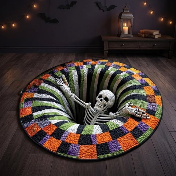 Optical Illusion Rug, 3D Rugs Optical Illusion Halloween Rug, Abyss Quilted Round Mat with Non-Slip Soft Fabric