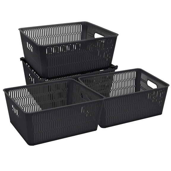 Simplify 4 Pack Slide 2 Stack It Storage Tote Baskets in Black