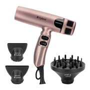GAMMA+ Hybrid Compact Professional Ionic Hair Dryer, 1600W, Rose Gold, Includes 2 Nozzles and Diffuser