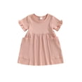 thumbnail image 1 of Faithtur Robes pour Filles, Manches Courtes Col Rond Couleur Unie Poches Robe Princesse Taille Haute pour Fête, 1 of 8