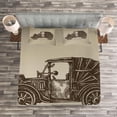 thumbnail image 3 of Ambesonne Cars Quilted Bedspread Set 3 Pcs, Vintage Car Convertible, Queen Size, Beige Sepia, 3 of 3
