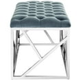 thumbnail image 3 of Modern Contemporary Urban Design Living Room Lounge Club Lobby Accent Chair Bench, Velvet Fabric Metal Steel, Blue, 3 of 5