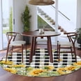 thumbnail image 4 of Summer Floral Round Living Room Rugs 7 ft, Watercolor Sunflower Eucalyptus Leaves Black Plaid Washable Area Rug with Non-Slip Sturdy Edge Binding Round Carpet for Kitchen Office Bedroom, 4 of 9