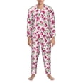 thumbnail image 3 of Salouo Lilies Flowers Print Button-Front Long Sleeve Pajama Set for Men, Soft 2Pjs Men's Long Sleeve Sleepwear-Medium, 3 of 7