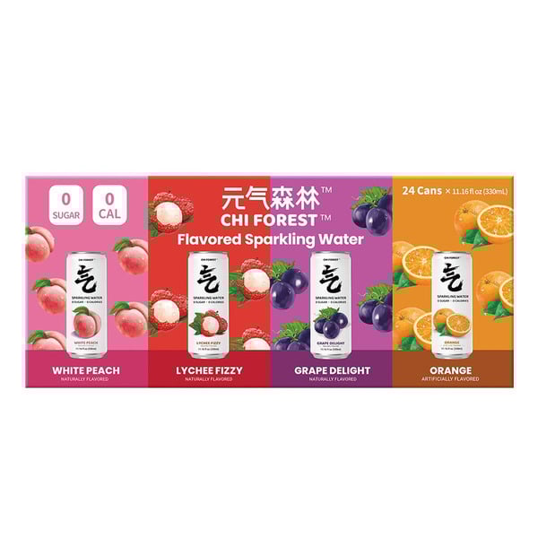 Chi Forest Flavored Sparkling Water Variety Pack 11.15 oz Cans, 24 Count Zero Sugar Low Calorie Refreshing Beverage