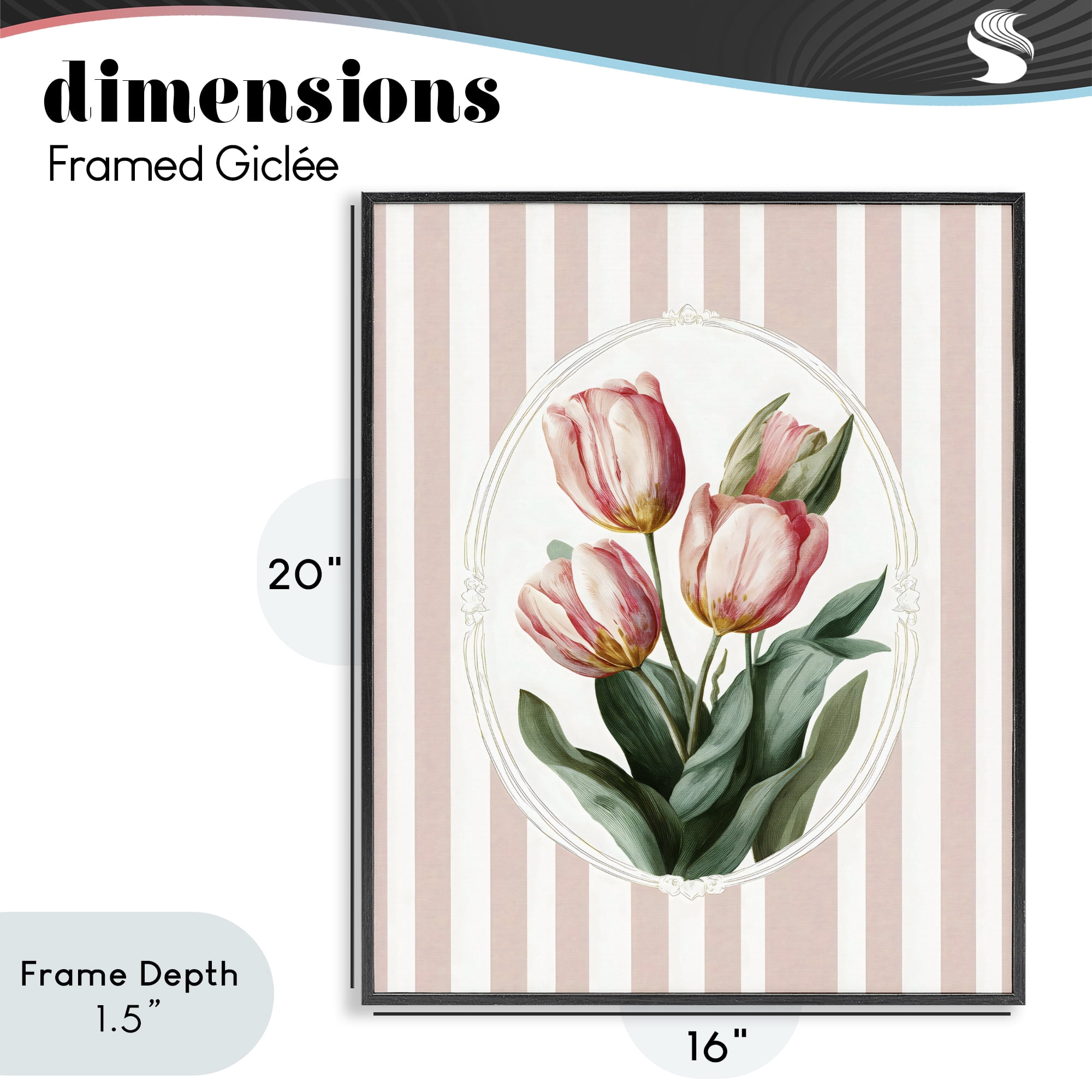 Stupell Industries Vintage Tulips on Stripes Black Framed Giclee Art, design by Ink Drop Loft