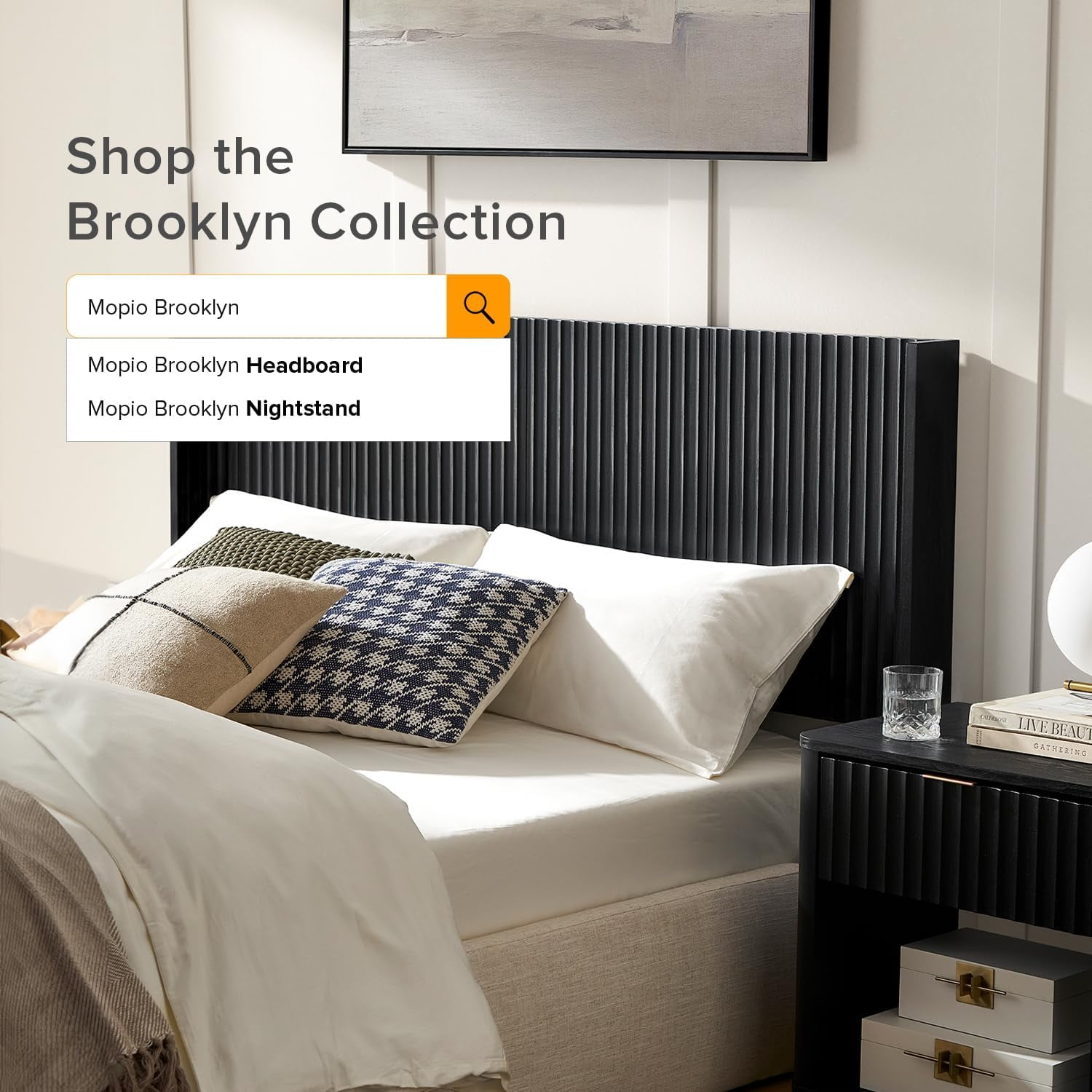 mopio Brooklyn King Size Black Headboard, 80.8" Wide Headboard Only, Wood Headboard, Modern Farmhouse, Boho, Wall Mount, Fluted Panel, Wingback Design