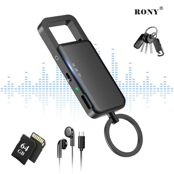 RONY 64GB Voice Recorder with Playback, 2324 Hours Keychain Voice Activated Recorder with Noise Reduction for Lectures, Meetings, Interviews