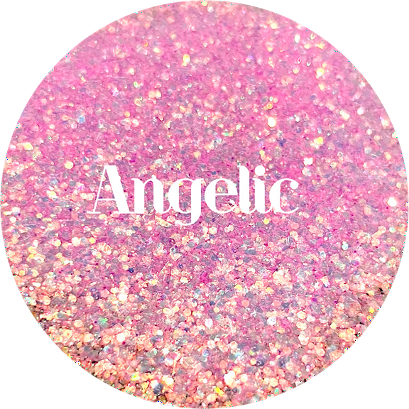 Glitter Heart Co. - High Quality Polyester Glitter - 2 oz Bottle - Angelic - Iridescent Pink Small Chunky Mix