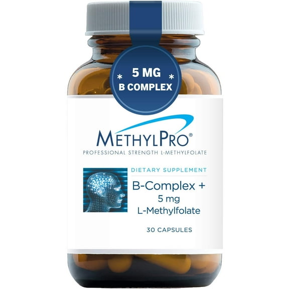 MethylPro B Complex   5mg L-Methylfolate - Professional Strength Vitamin B Complex   Folate Supplement for Energy, Mood   Immune support - Vitamin B12, Vitamin B6, Vitamin C   More - (30 Capsules)