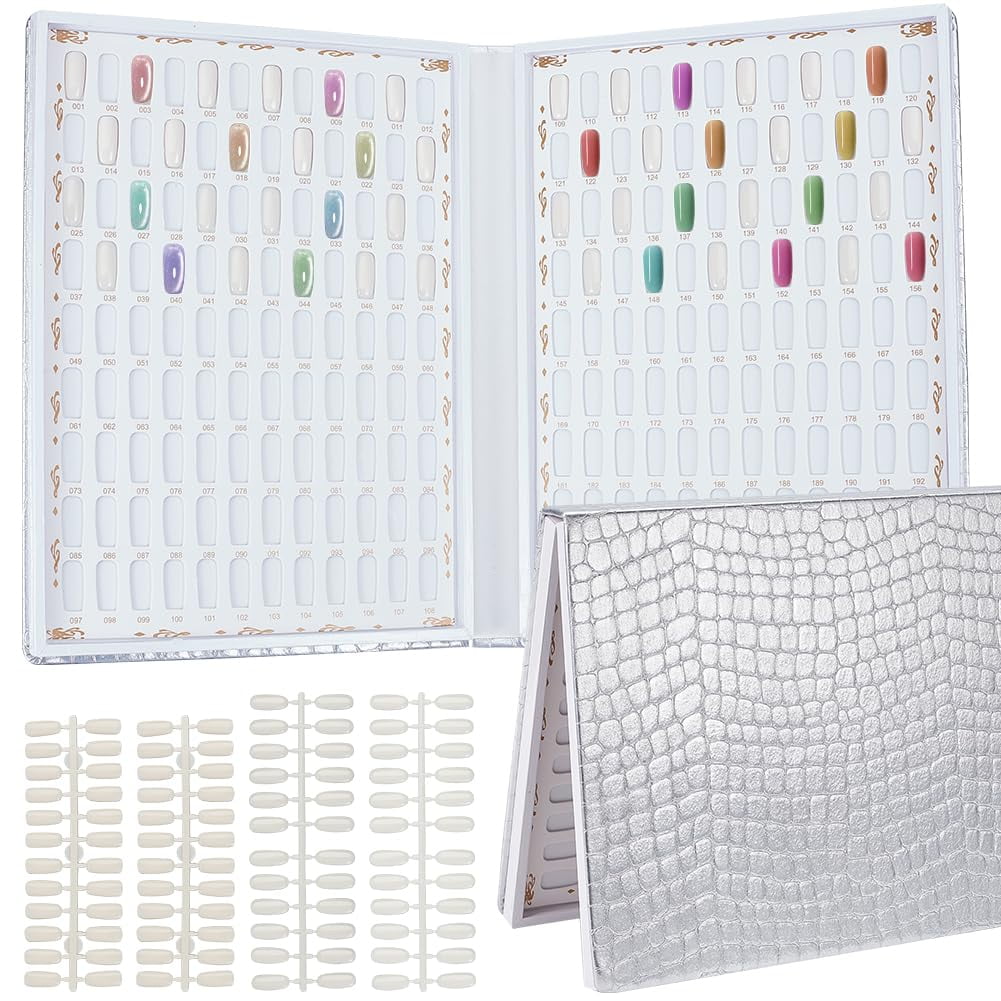 2 sets 2 styles Plastic False Nail Nail Art Decoration Accessories 1pc PU Leather & Wood & Plastic color Card box Black Nail: 170~183x60~60x2~3mm 1 set/style