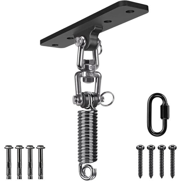 Hammock Chair Hanging Kit, Heavy Duty Swing Hanger (180° 360° Rotation) with Spring for Indoor Outdoor Playground Hanging Swing, Hammock Chair, Punching Bags, Easy to Install