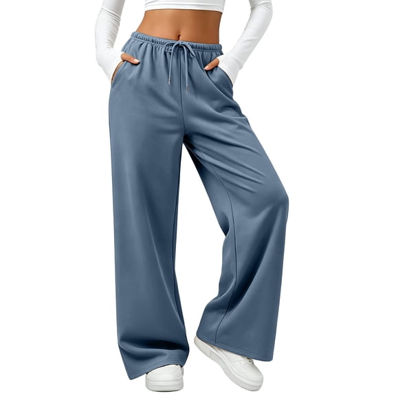 Ozmmyan Wide Leg Sweatpants for Womens Drawstring Casual High Elastic Waisted Pants with Pockets Baggy Comfy Lounge Trousers for Fall