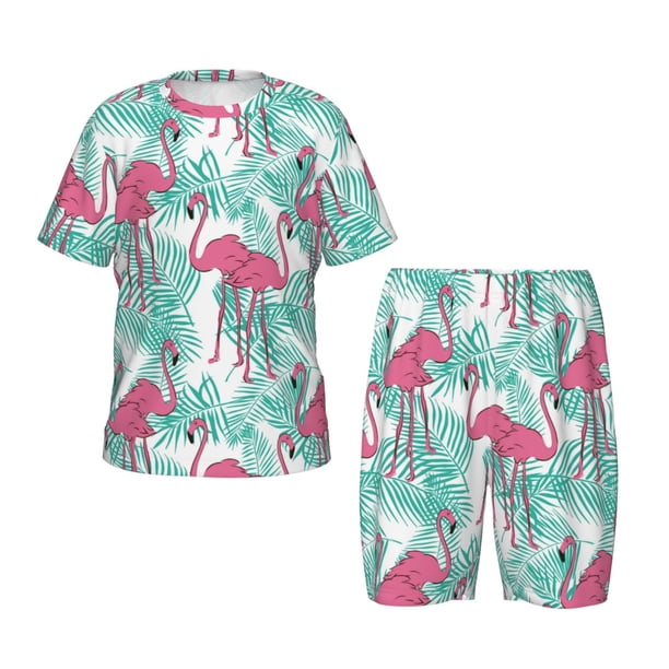 Balery Flamingo Conjunto de Pijama Infantil de Manga Corta con Estampado – Ropa de Dormir de Algodón Suave-XX-Large