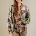 thumbnail image 4 of Womens Blouses Autumn Winter Plaid Print Lapel Long Sleeve Pocket Cardigan Overshirt Tops Sportwear, 4 of 9
