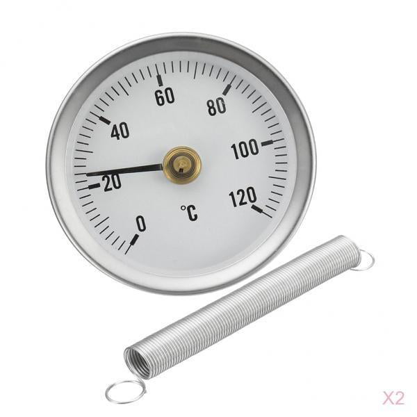 2x 63MM 0-120°C Pipe Spring Thermometer Metal Temperature Temp Gauge & Spring 