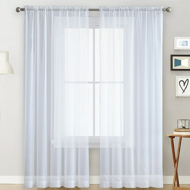 Sheer Curtains Living Room Rod Pocket Window Curtain Panels Bedroom Semi  Sheer Voile Curtains White (55''Wx84''L,2 Panels)