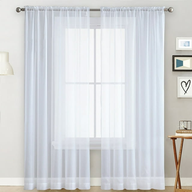 Abody Rideaux Transparents Salon Poche de Tringle Panneaux de Rideaux Chambre Semi-Transparents Voile Blanc (55 Pieds'Lx84 Pieds'H, 2 Panneaux)