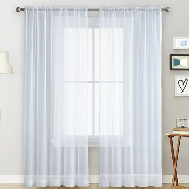 Sheer Curtains Living Room Rod Pocket Window Curtain Panels Bedroom Semi  Sheer Voile Curtains White (55''Wx84''L,2 Panels)