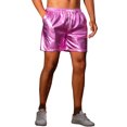 thumbnail image 4 of INSPIRE CHIC Metallic Shorts for Men's Elastic Drawstring Party Holographic Sparkly Shiny Hot Shorts with Pocket 30 Pink, 4 of 5
