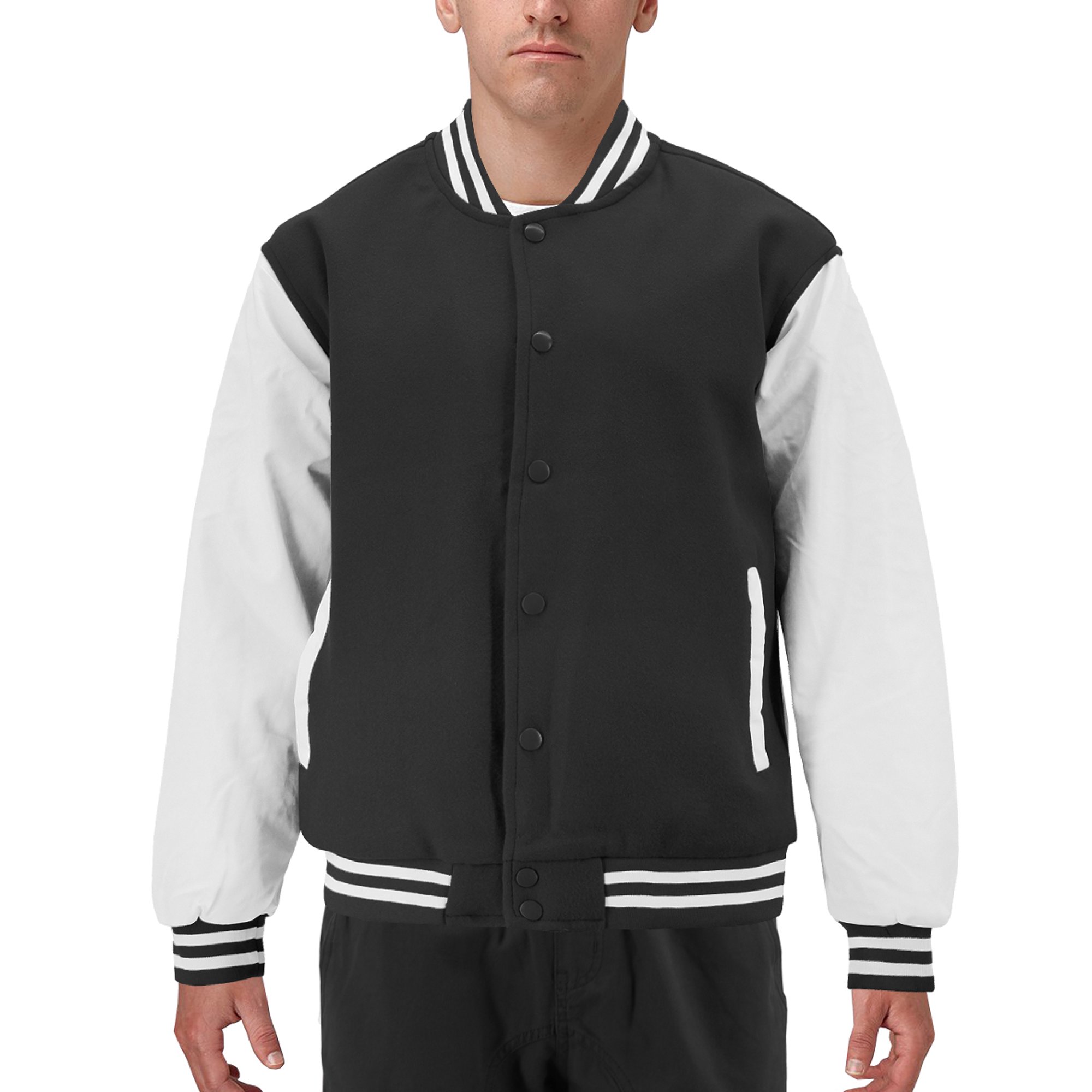 Men's Collared Varsity Jacket - Black/White / L | mnml