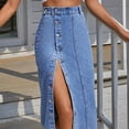 thumbnail image 4 of Pxiakgy Jean Skirts for Women Denim Women's Clothing European and American Button Irregular Slit Denim High Waist Long Skirt Casual Showing Figure Womens Jean Skirt Z-Blue1 L, 4 of 8