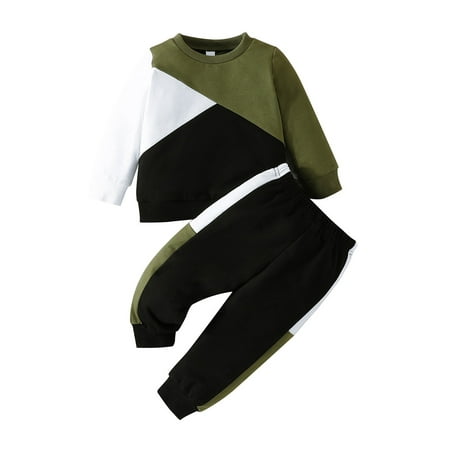

Sunisery Fall Winter Toddler Baby Boy Clothes Contrast Color Crewneck Sweatshirt and Pants Sweatsuit 9Months-3Years