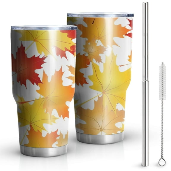 30oz Autumn Fall Leaves Pattern Tumblers Stainless Steel Tumbler with Lid and Straw,Vacuum Insulated Double Wall Travel Tumbler Cups Mug with Cleaning Brush for Coffee,Tea
