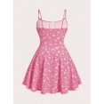 thumbnail image 2 of Hot Pink Floral Print Fit & Flare Mini Dress With Spaghetti Straps And Tie Front, 2 of 6