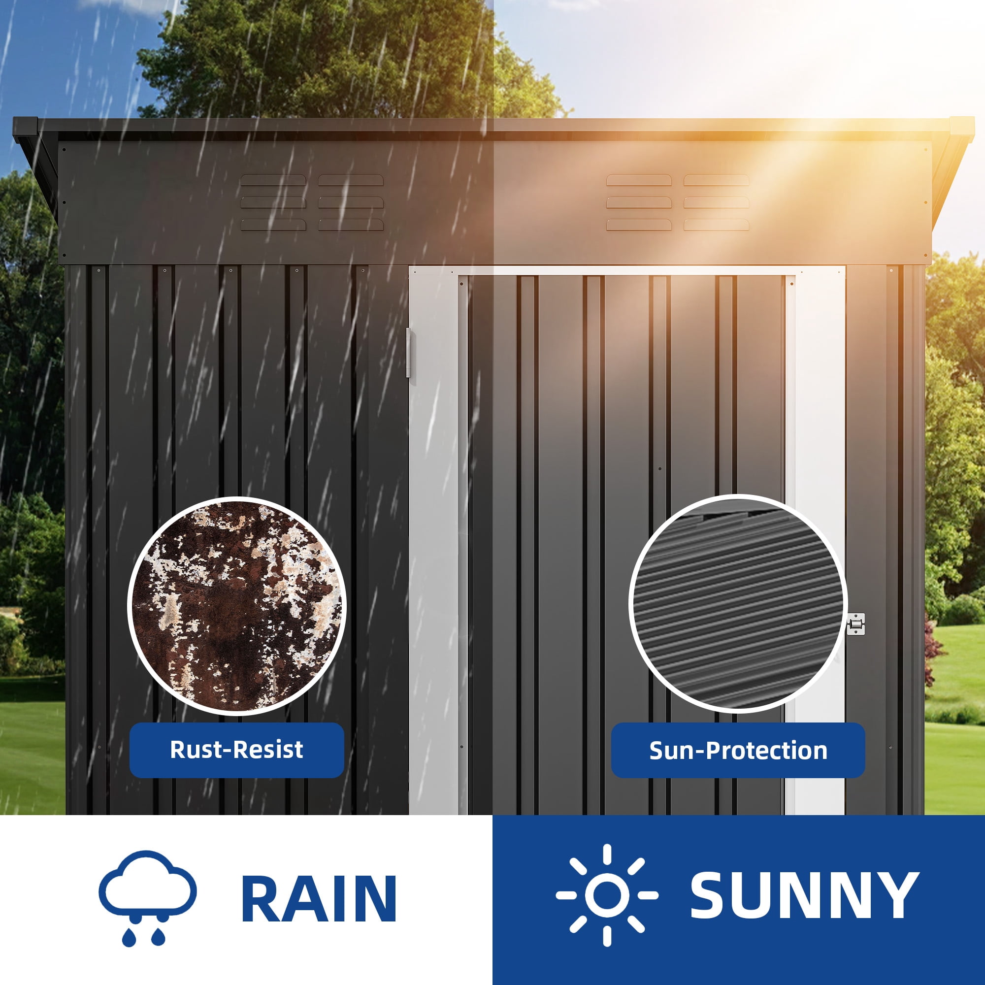 Uforic 5 x 3FT Outdoor Metal Storage Shed with Lockable Door, Sloped Roof, for Backyard, Garden, Gray