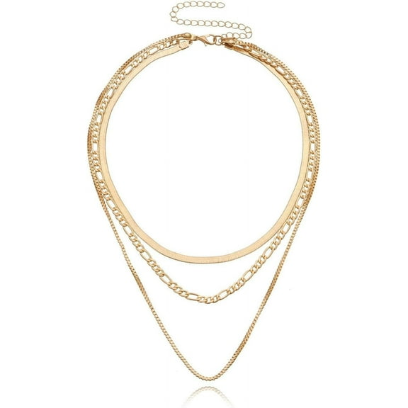 14k Gold Layered Statement Necklace for Women Punk Exaggerated Geometric Herringbone Necklace Women Gift Exquisitely Adjustable MultiLayer Long Necklace