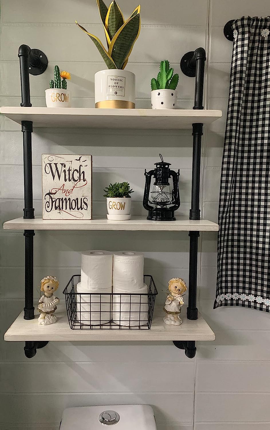 BBNBDMZ Industrial Pipe Shelving Rustic White Pipe Wall Shelves