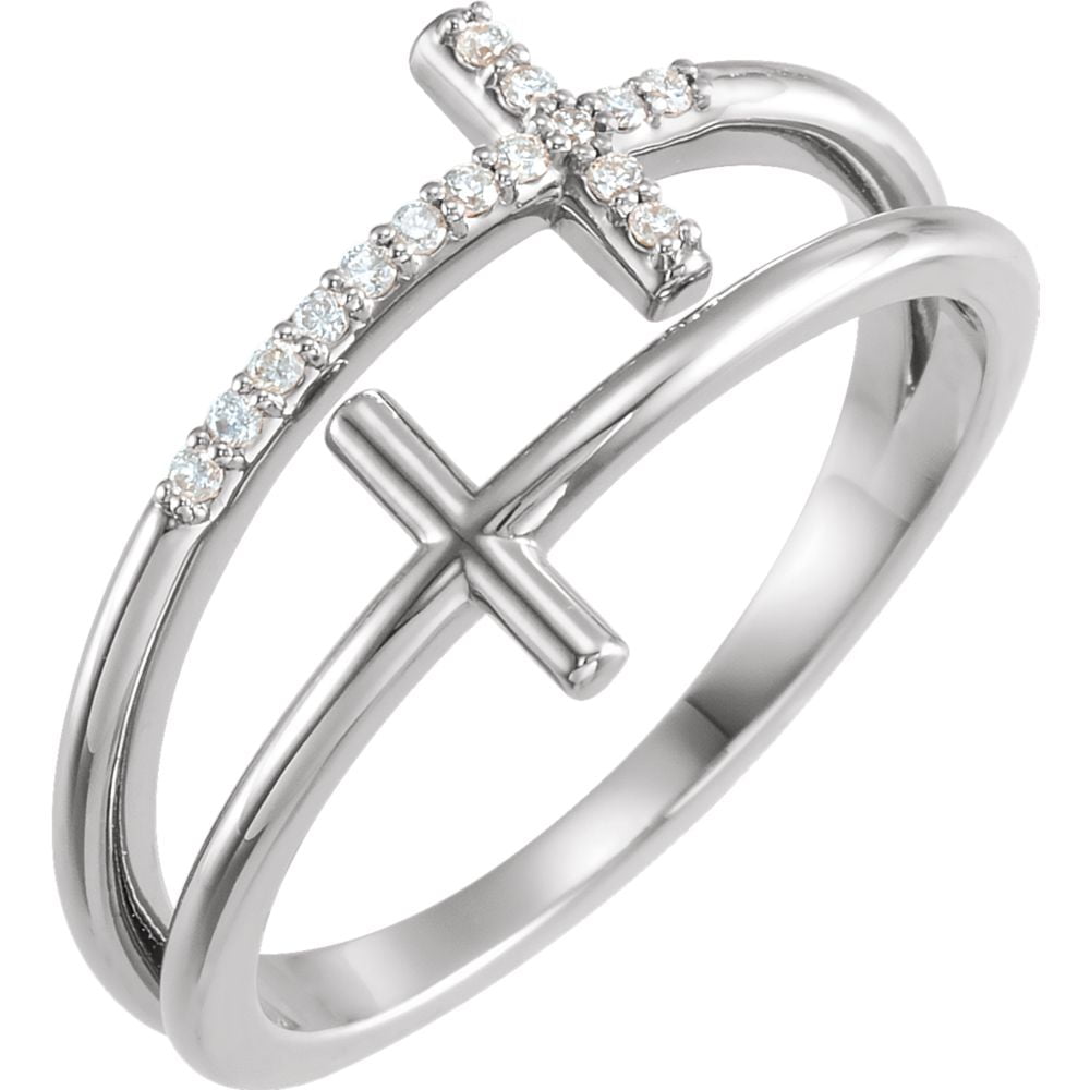 Diamond2Deal 14K White Gold .06 CTW Diamond Sideways Cross Ring Size