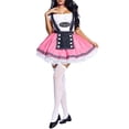 thumbnail image 5 of WREESH Womens Oktoberfest Plaid Dress Dresses Cosplay Maid Uniform Short Sleeve Neck Waisted Dress Stage Performance Pink, 5 of 7