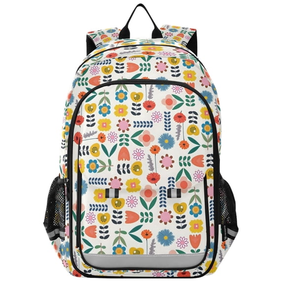FORMRS Kids Backpack for School Unisex 17" Casual Bookbag Travel Daypack with Compartment Pockets, Colorful Cartoon Flowers