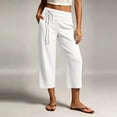thumbnail image 2 of Capris for Women Mid Waisted Wide Leg Cropped Pants Casual Loose Side Tie Summer Vacation Trousers with Pockets White L, 2 of 7