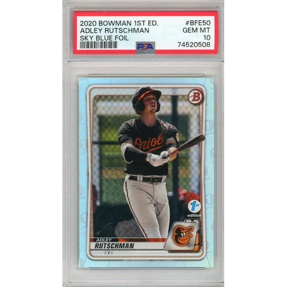 Graded 2020 Topps Bowman 1st Edition Adley Rutschman #BFE50 Sky Blue Foil Rookie RC Baseball Card PSA 10 Gem Mint