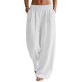 thumbnail image 4 of Women Wide Leg Palazzo Summer Flowy Pants Beach Vacation Clothes Elastic Waist Travel Trousers with Pockets White S, 4 of 9