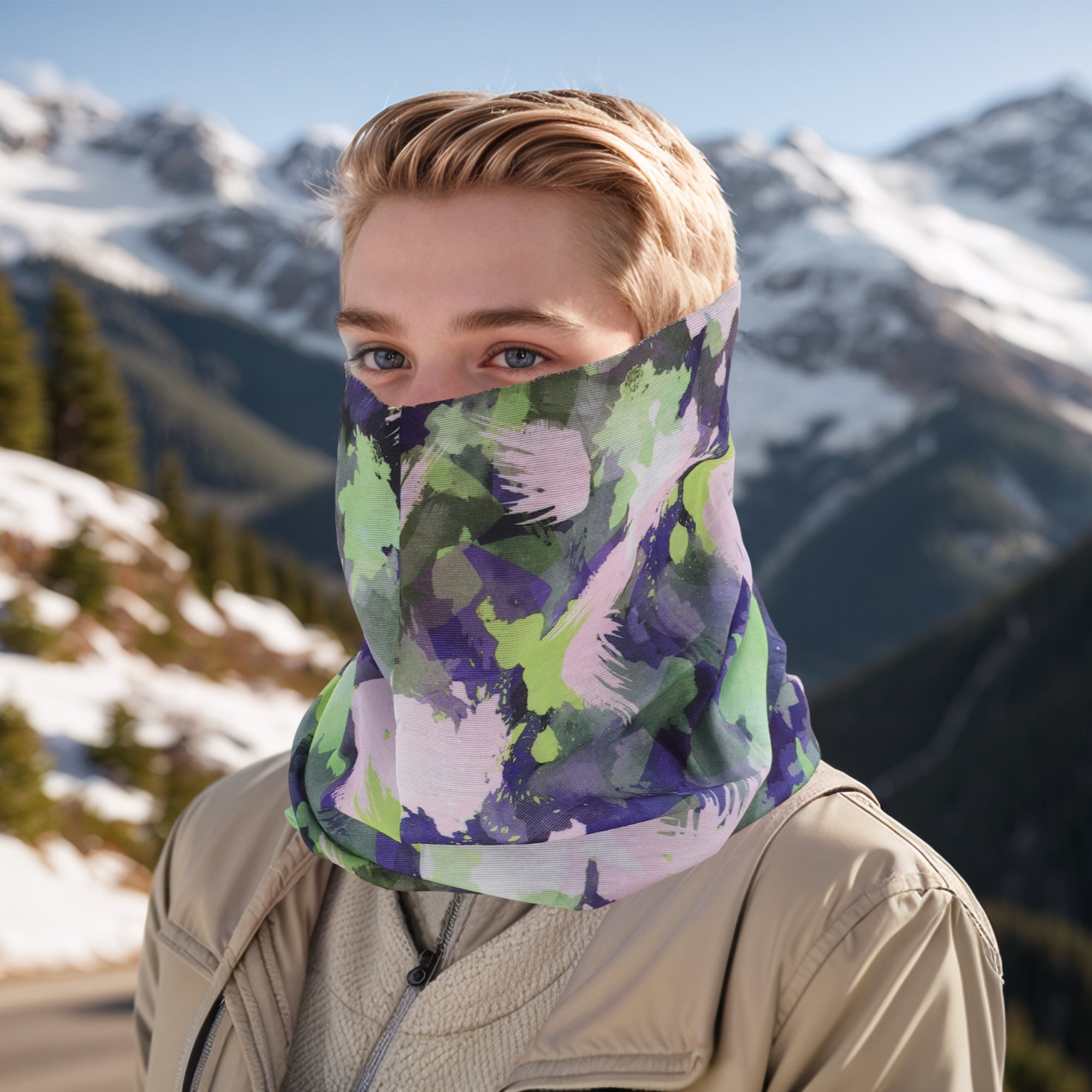 Unique Bargains Face Scarf Mask Purple White 1 Pc