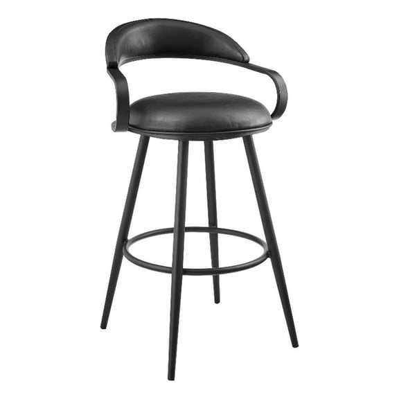 Gardenia 26" Swivel Counter Stool in Black Iron with Vintage Black Faux Leather