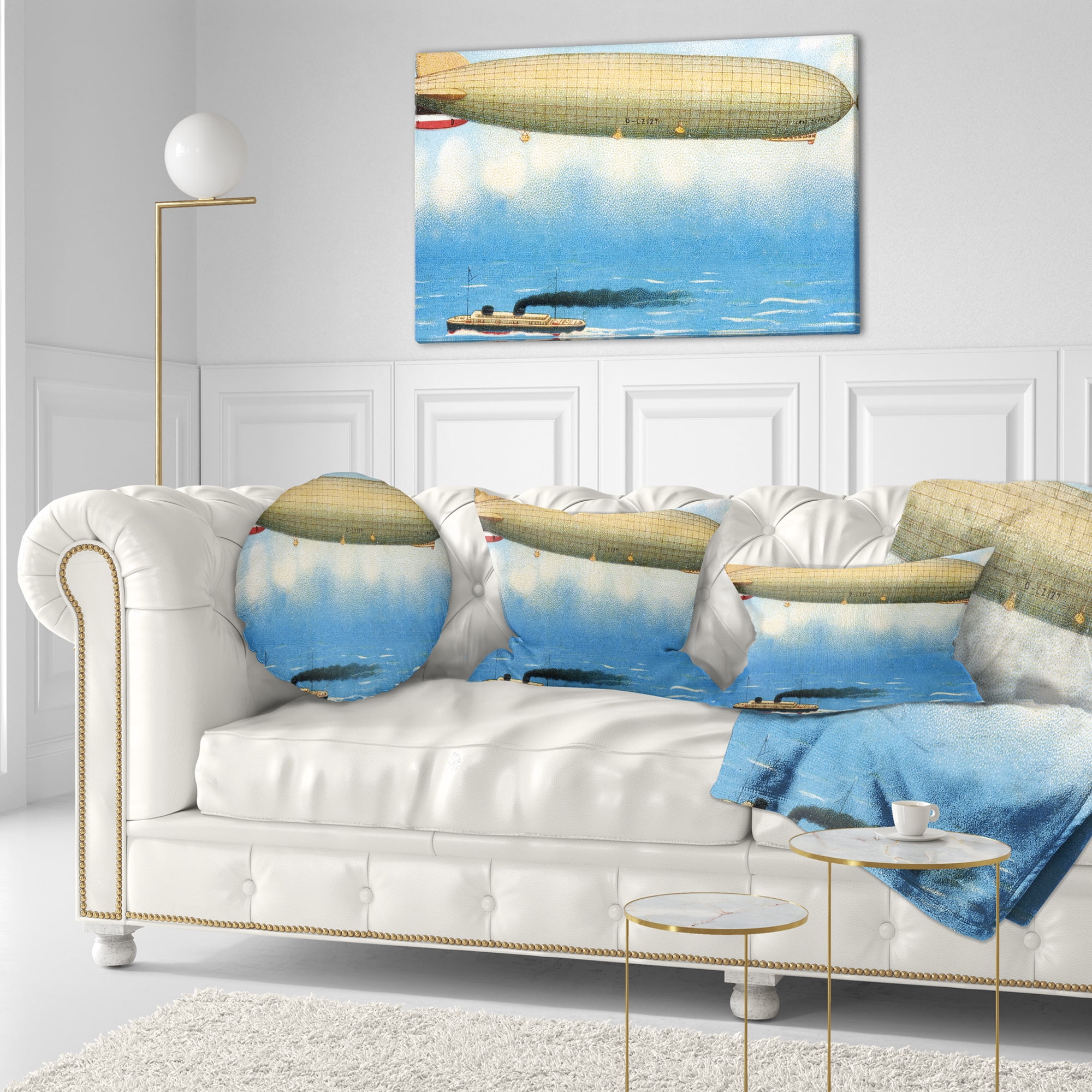 Designart Airship Illustration - Abstract Throw Pillow - 12x20