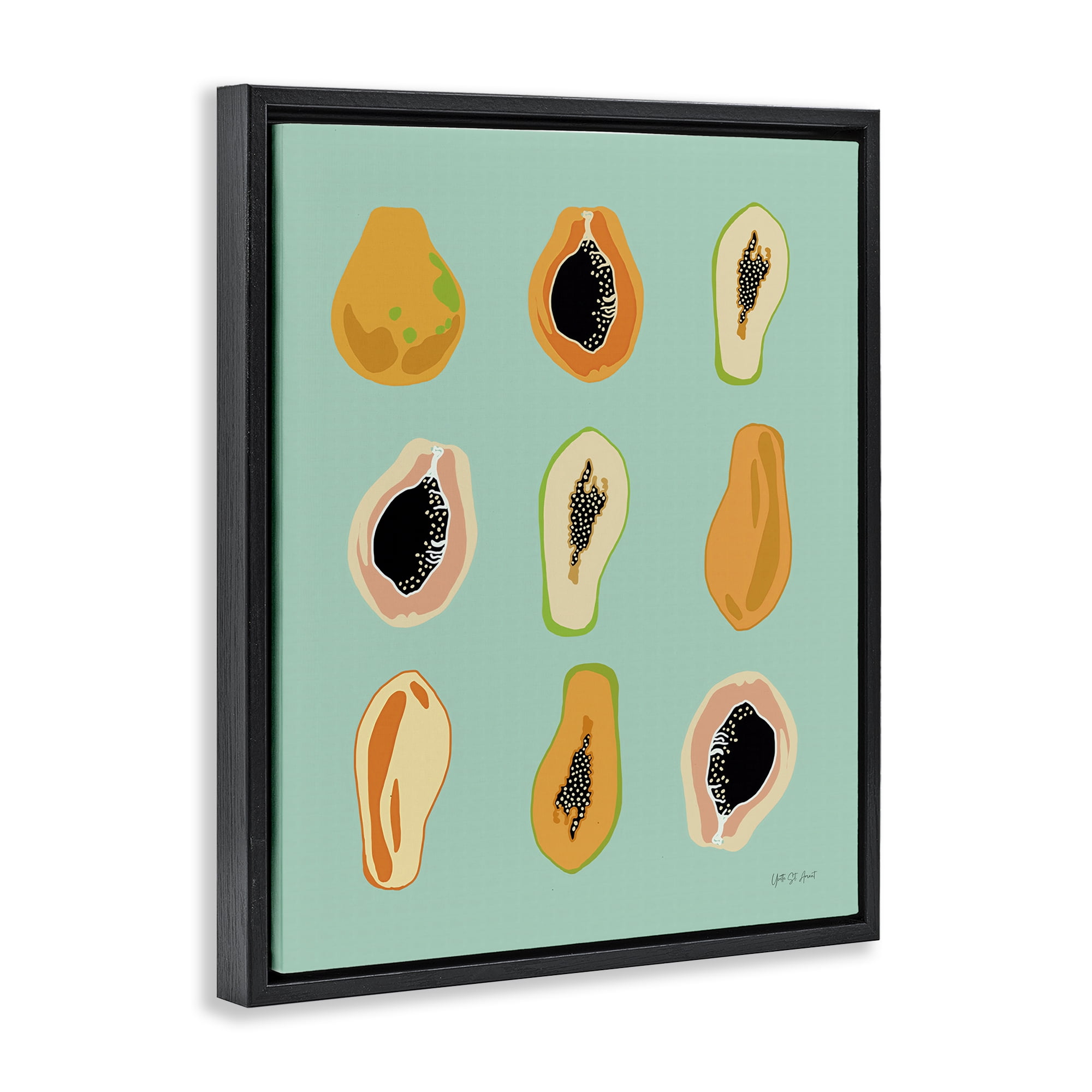 Stupell Industries Papaya Fruits on Blue Food & Beverage Painting Black Floater Framed Canvas Art Print Wall Art, 25 x 31