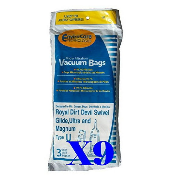 27 Royal Dirt Devil Type U MVP Swivel Allergy Vacuum Bags, Ultra, Magnum, Powerc