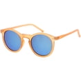 thumbnail image 2 of Retro Horn Rimmed Round Sunglasses Keyhole Bridge Colored Mirror Lens 48mm (Matte Orange / Blue Mirror), 2 of 4