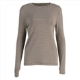 thumbnail image 3 of Camiseta de Larga A Rayas para Mujer, Cuello Redondo, Corte Holgado Color Café M, 3 of 10
