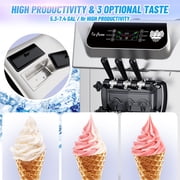 Roromall Commercial Ice Cream Maker for Home Snack Bar, 5.3 to 7.4 Gal/H Soft Serve Ice Cream Machine with Smart Control Panel, Automatic Cleaning, 2+1 Flavor 2200W