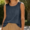 thumbnail image 5 of Cotton Linen Tank Tops for Women Lightweight Crew Neck Sleeveless Summer Shirts Gauze Loose Causal Athlete Camisole 2026 Navy M, 5 of 5