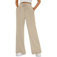 thumbnail image 4 of Women's High Waist Wide Leg Sweatpants Loose Fit Casual Soft Lounge Trousers by Yigetop Beige L, 4 of 5