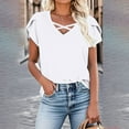 thumbnail image 5 of HOMBOM New Arrivals Blouses for Women V Neck White Loose Short Sleeve Ruffled Sleeve Solid Blouse XL, 5 of 8