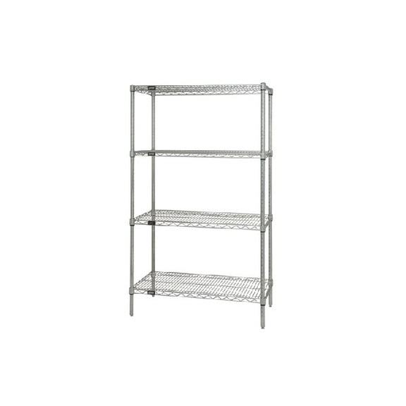 Wire Shelving Starter Kit, 30"W x 21"D x 54"H, 600 - 800 lb. capacity, includes (4) wire shelves and (4) posts, chrome plated finish, NSF, shipped KD
